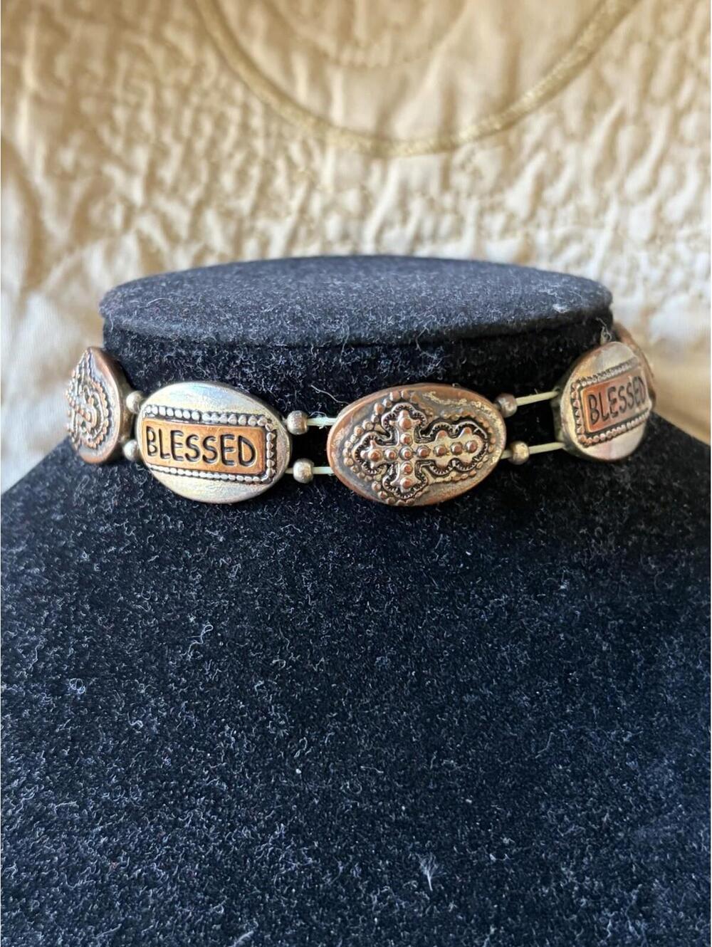 WESTERN COWGIRL COPPER SILVER HAMMERED BLESSED STRETCH BRACELET